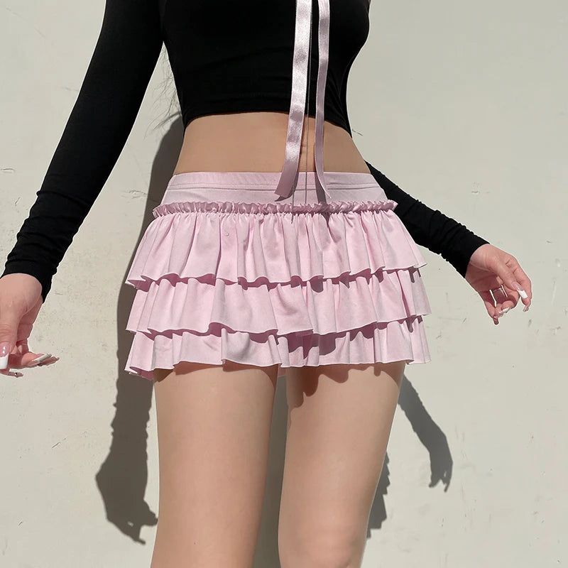 IAMHOTTY - Pink Bow Low-Waisted Mini Skirt 