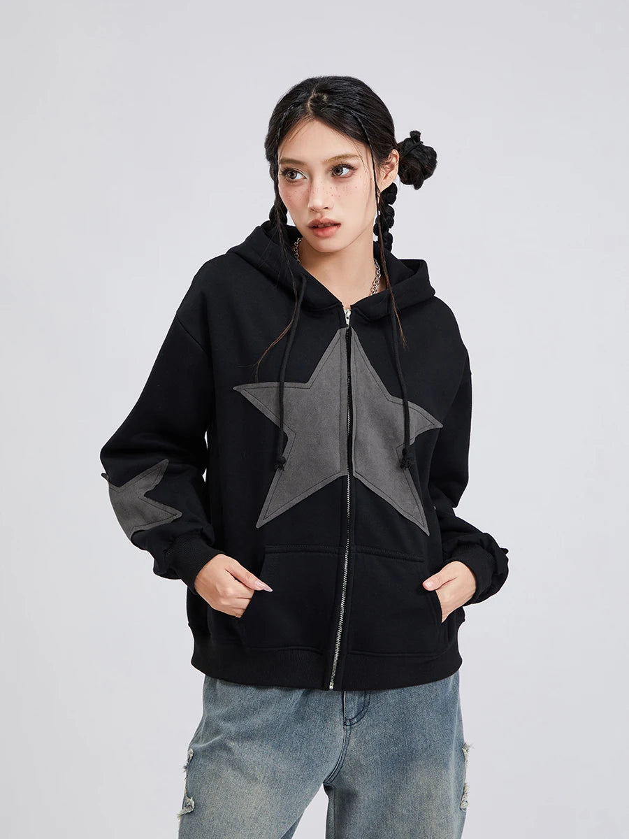 hirigin - Star Print Zip-Up Hoodie