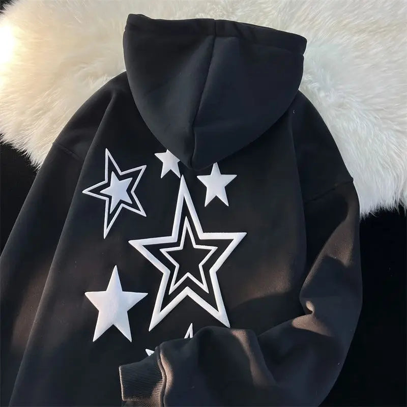 Oversized Star Print Hoodie - Unisex Y2K 