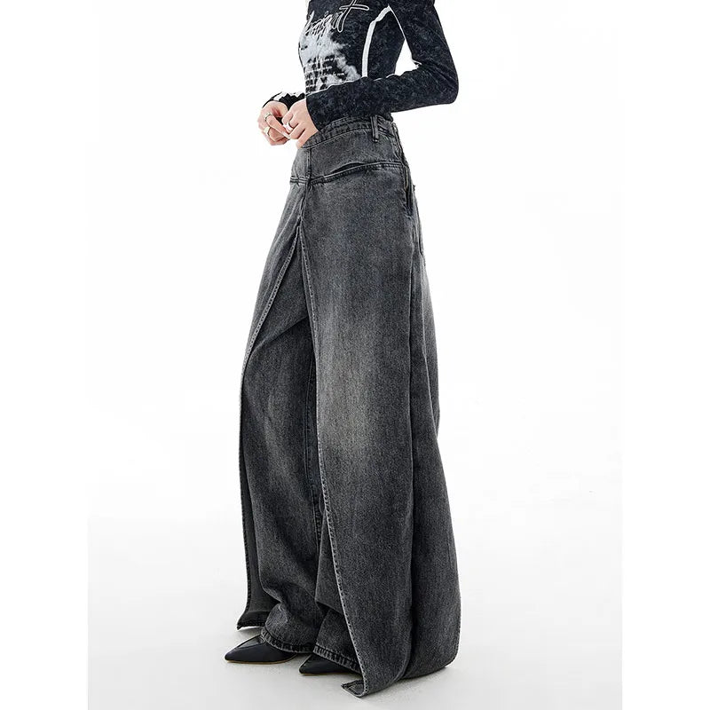 Women's Dark Black Baggy Cargo Jeans Vintage Korean Y2k Denim Trousers Harajuku 90s High Waist Cowboy Pants 2000s Trashy Clothes