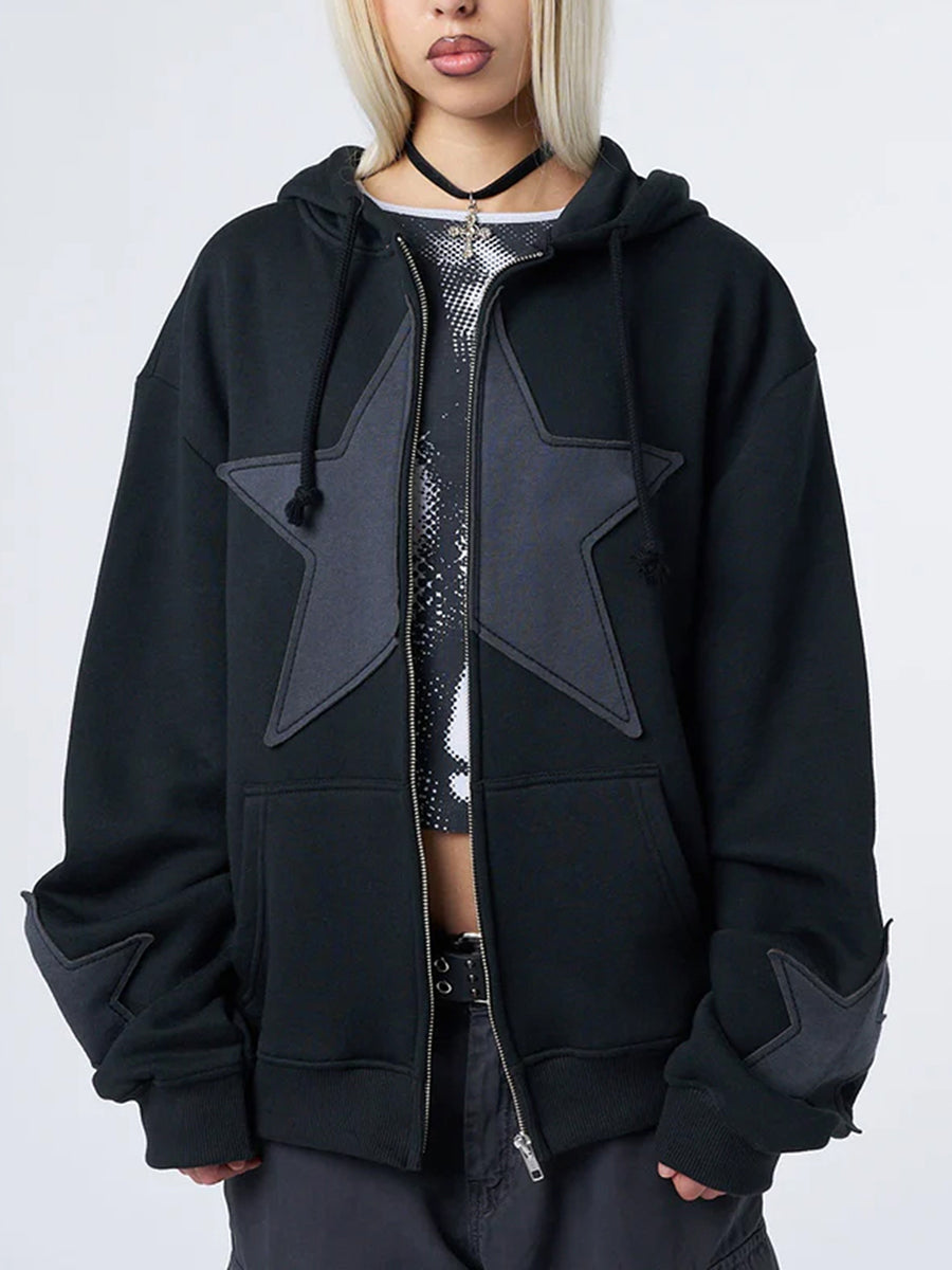 hirigin - Star Print Zip-Up Hoodie