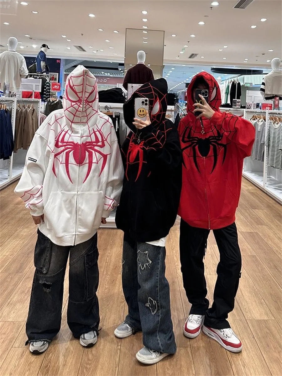 Spider Print Zip Up Hoodie