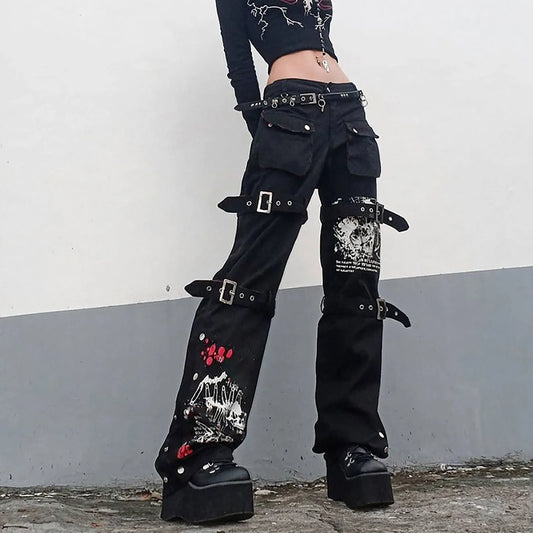 Y2K Flared Jeans - Low-Rise Gothic Jeans 