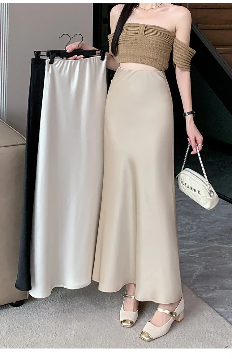 Satin Fishtail Skirt - High-Waist Chic Skirt