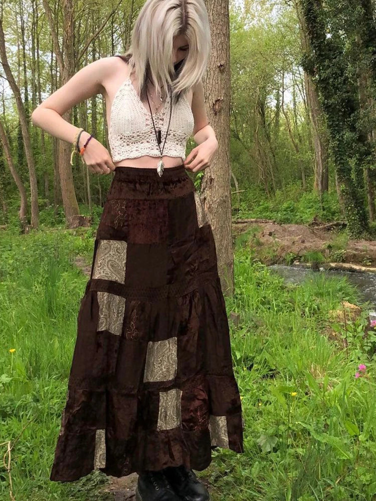 Rapcopter - 2K Boho Grunge Pleated Long Skirt