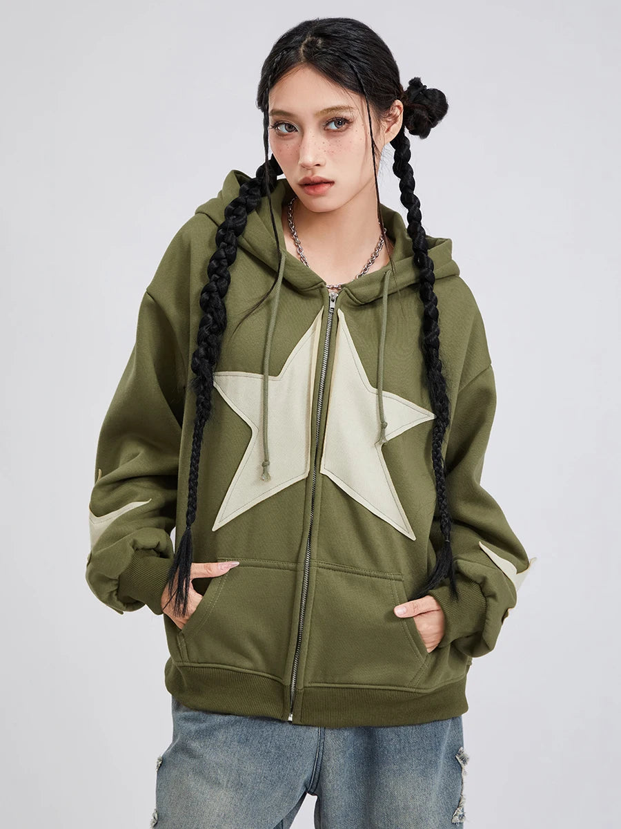 hirigin - Star Print Zip-Up Hoodie