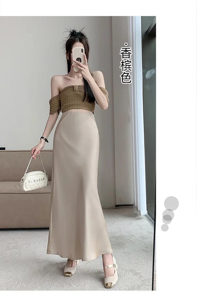 Satin Fishtail Skirt - High-Waist Chic Skirt