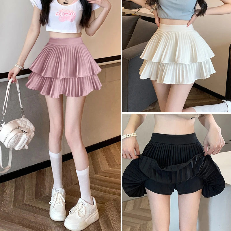 Double-Layered High-Waist A-Line Mini Cake Skirt 