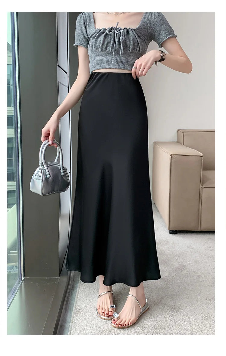 Satin Fishtail Skirt - High-Waist Chic Skirt