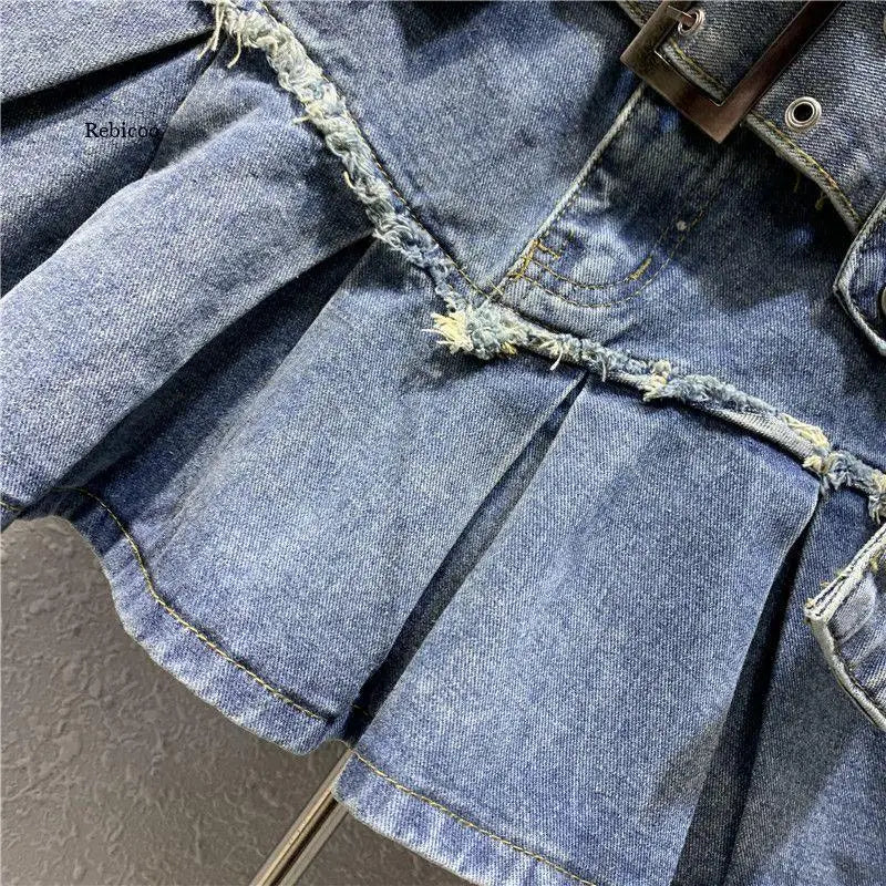 Rebicco - Patchwork Pleated Denim Skirt