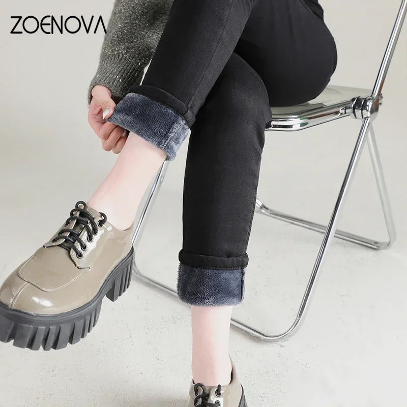 ZOENOVA - Fleece Velvet Elastic Jeans