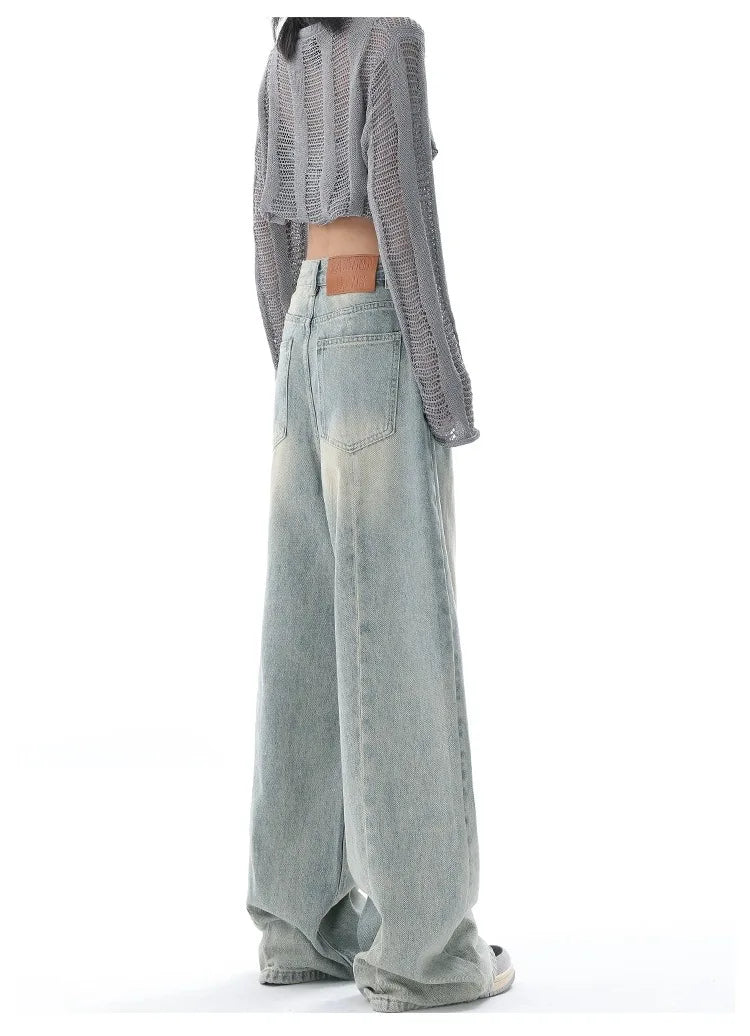 Full-Length Vintage Distressed Wide-Leg Jeans