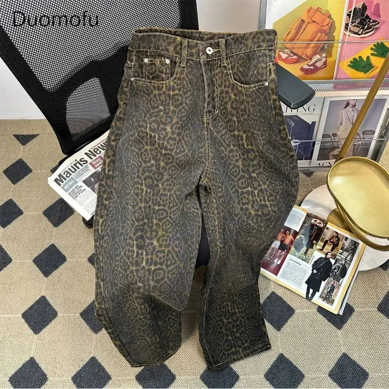 Duomofu - Retro Leopard Print Jeans 