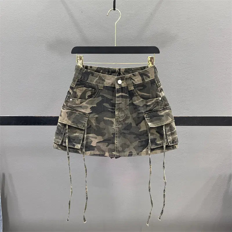 Vintage Camouflage Denim Skirt - Y2K Harajuku Style