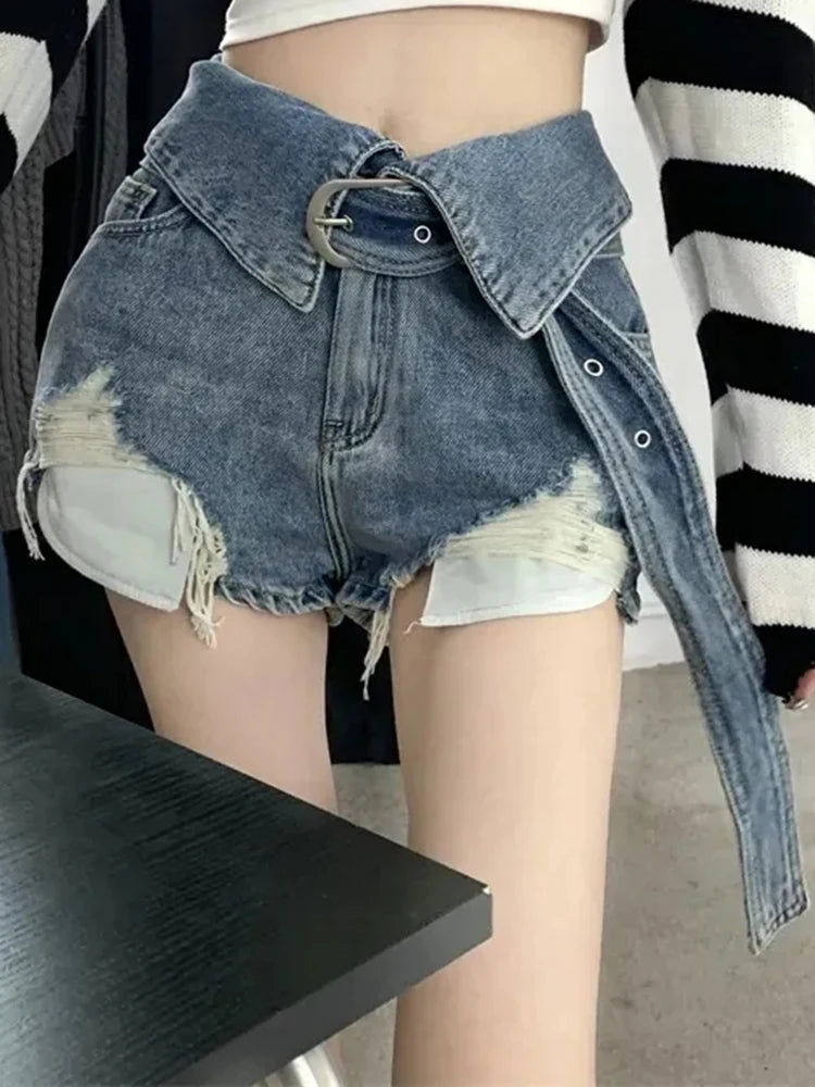 High waist ripped denim shorts 