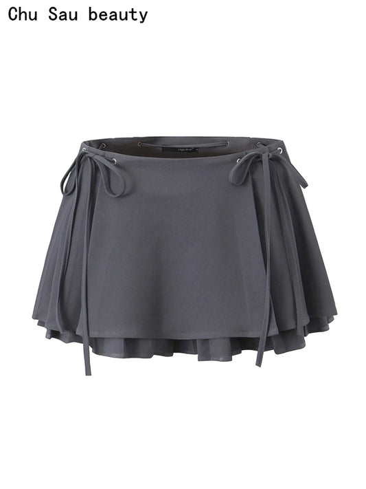 Chu Sau - Sweet Bow Tie Low-Waist Mini Skirt