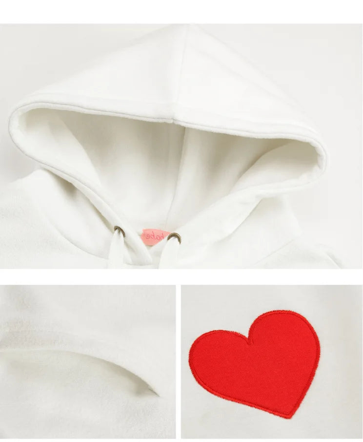 Cute Pink Cotton Hoodie - Love Heart Embroidery