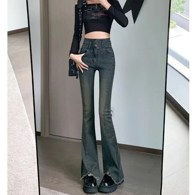 Vintage High-Waisted Bootcut Pants - Slimming and Versatile 