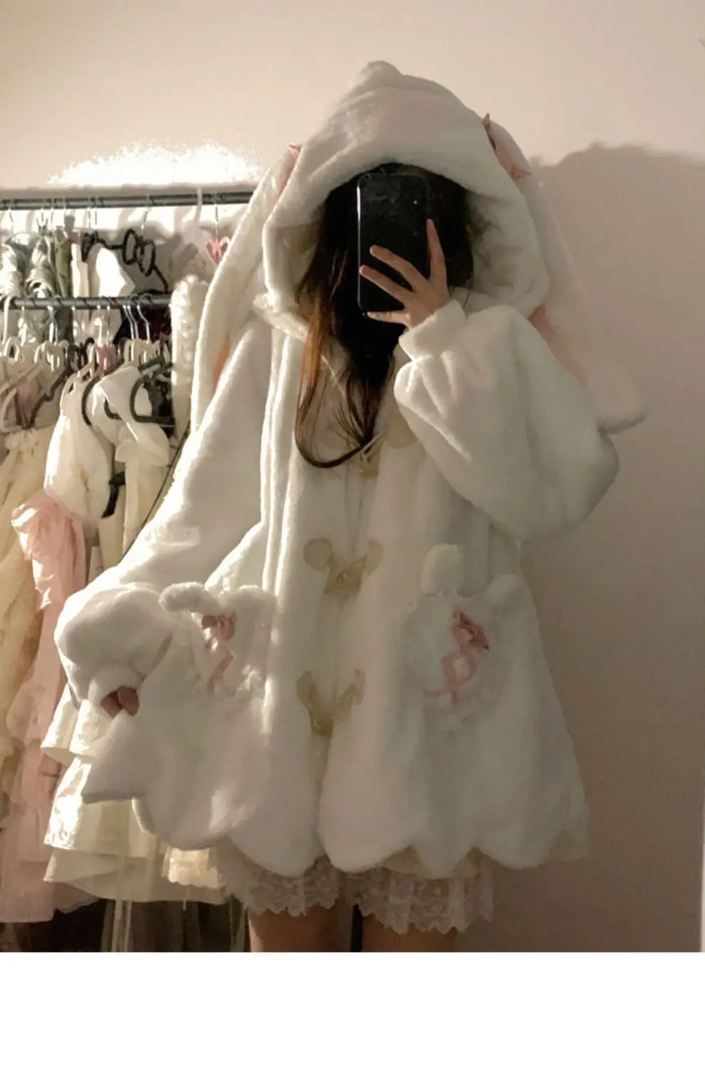 KOSAHIKI - Kawaii Patchwork Fluffy Hooded Coat