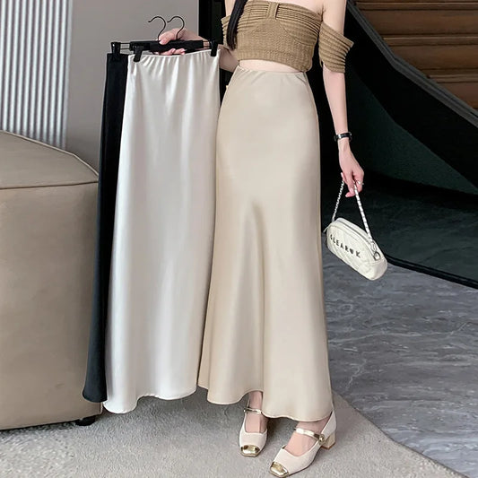 Satin Fishtail Skirt - High-Waist Chic Skirt