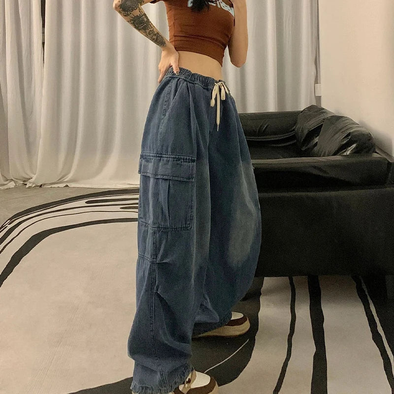 Baggy Wide-Leg Cargo Jeans - Vintage Streetwear Style