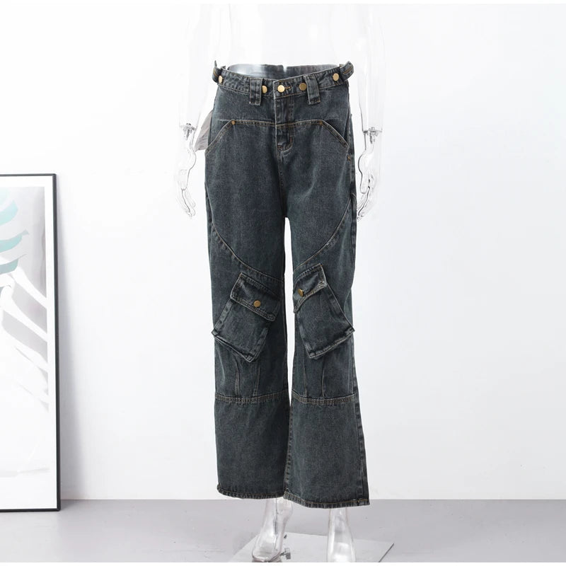 Big Pocket Oversized Loose Denim Pants