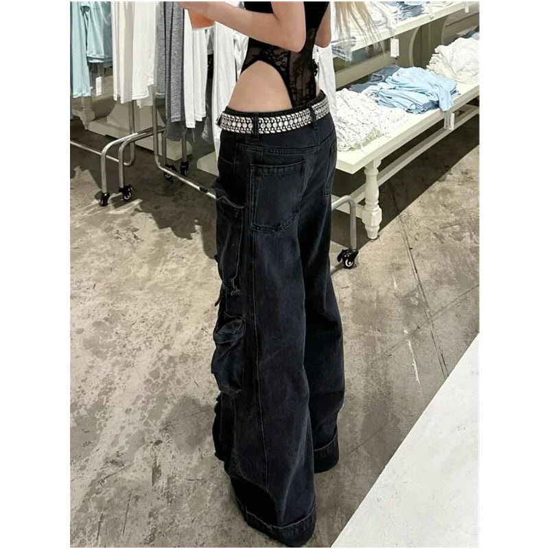 High-Waist Wide-Leg Jeans - Y2K High Street Style