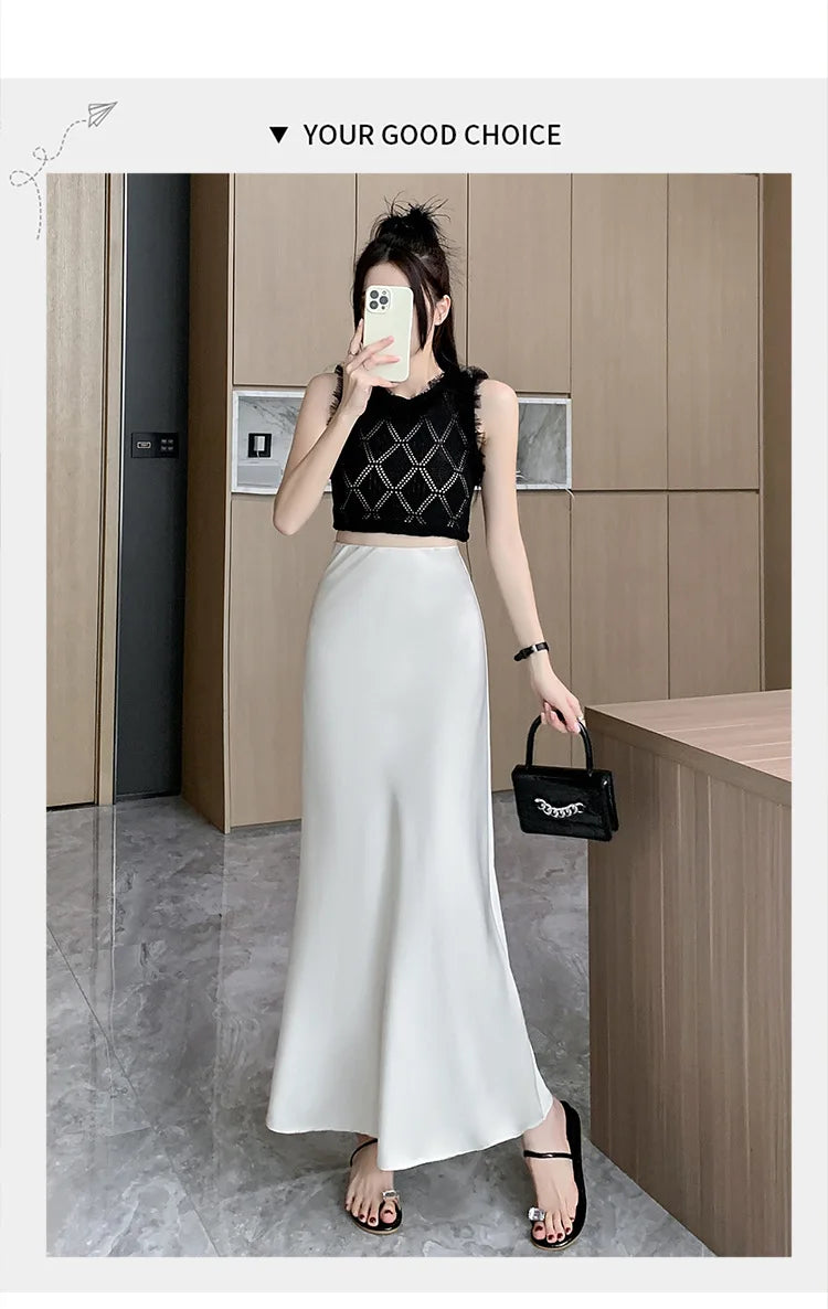 Satin Fishtail Skirt - High-Waist Chic Skirt