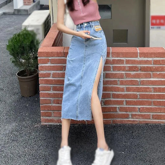 A-Line High-Waist Denim Skirt 