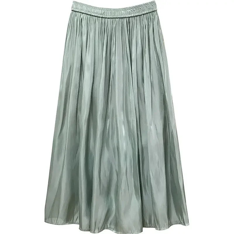 Solid Color Elastic High-Waist A-Line Midi Skirt