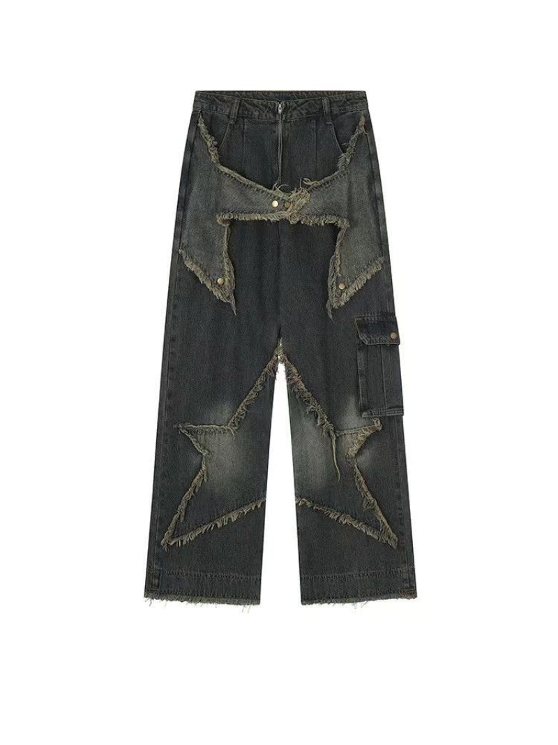 Star Stitching Tassel Wide-Leg Jeans 