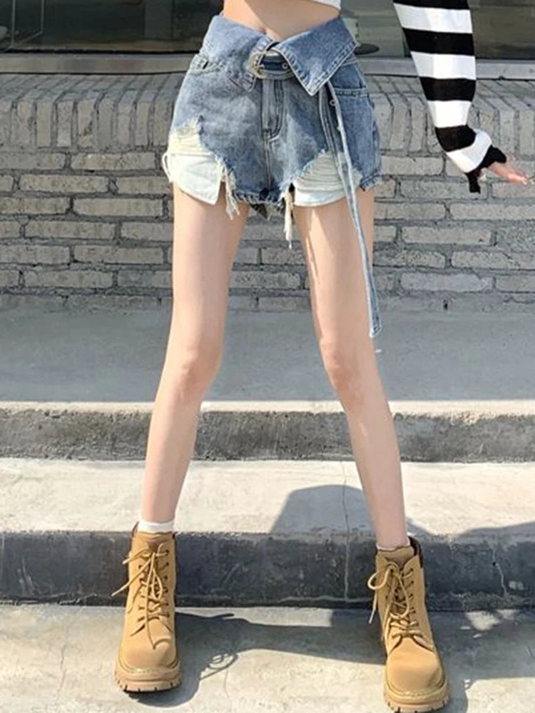 High waist ripped denim shorts 