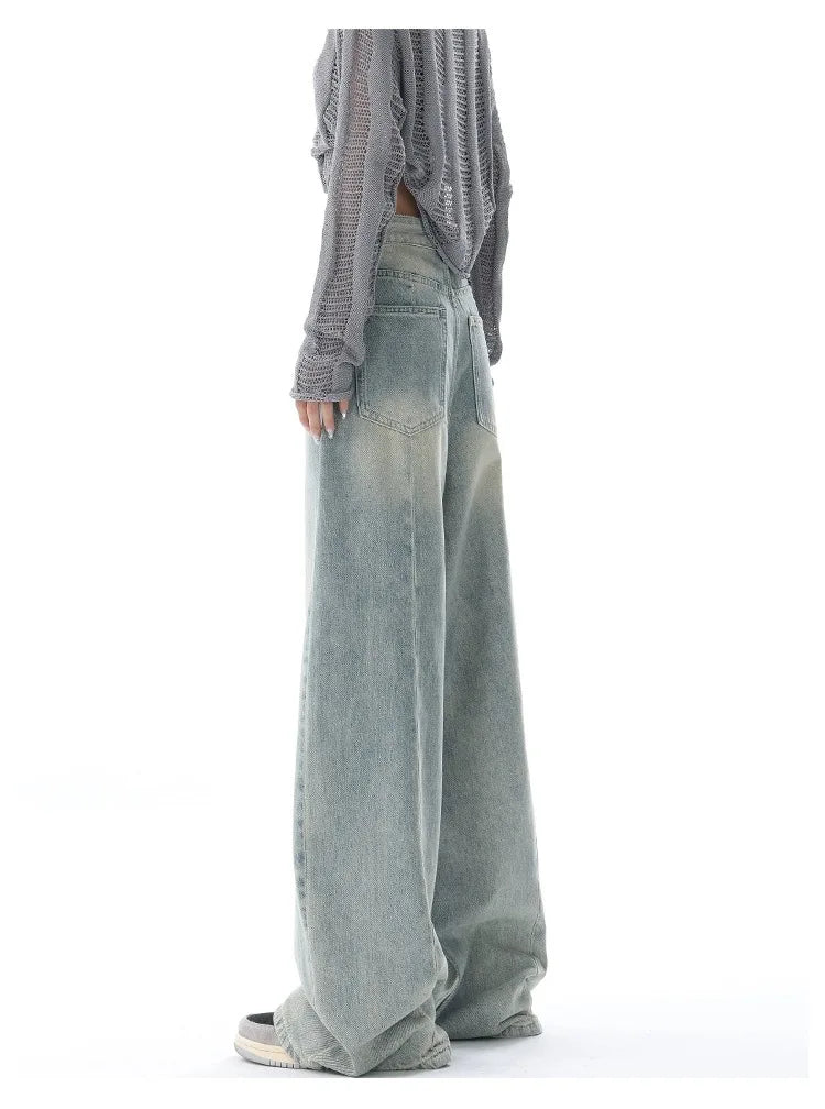 Full-Length Vintage Distressed Wide-Leg Jeans