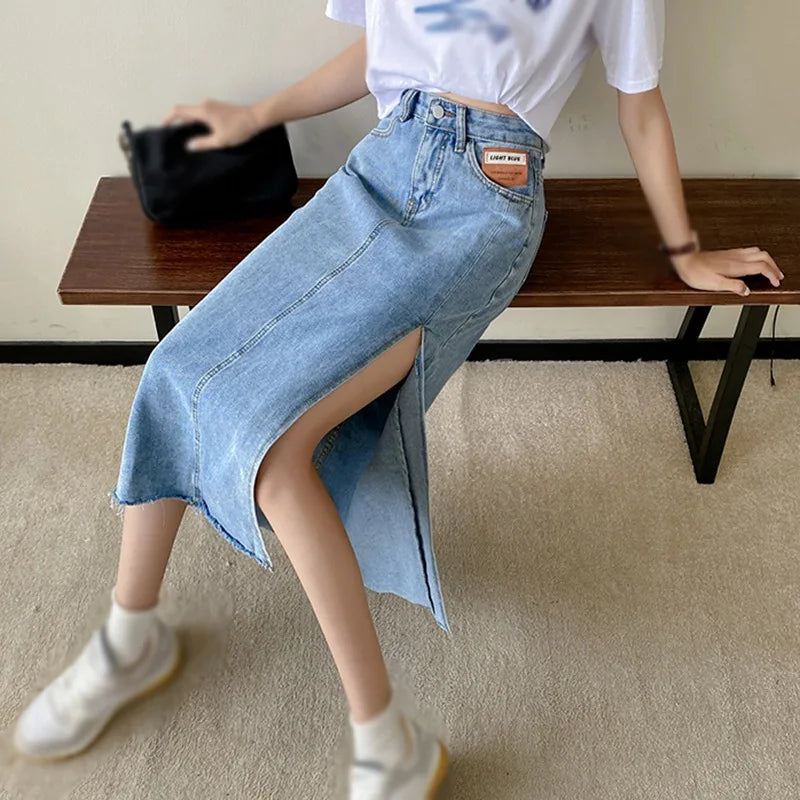 A-Line High-Waist Denim Skirt 