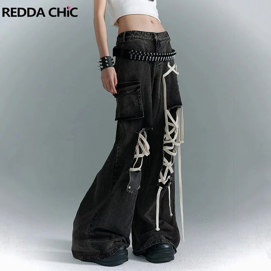 REDDACHiC - Ribbon Ripped Hole Baggy Jeans