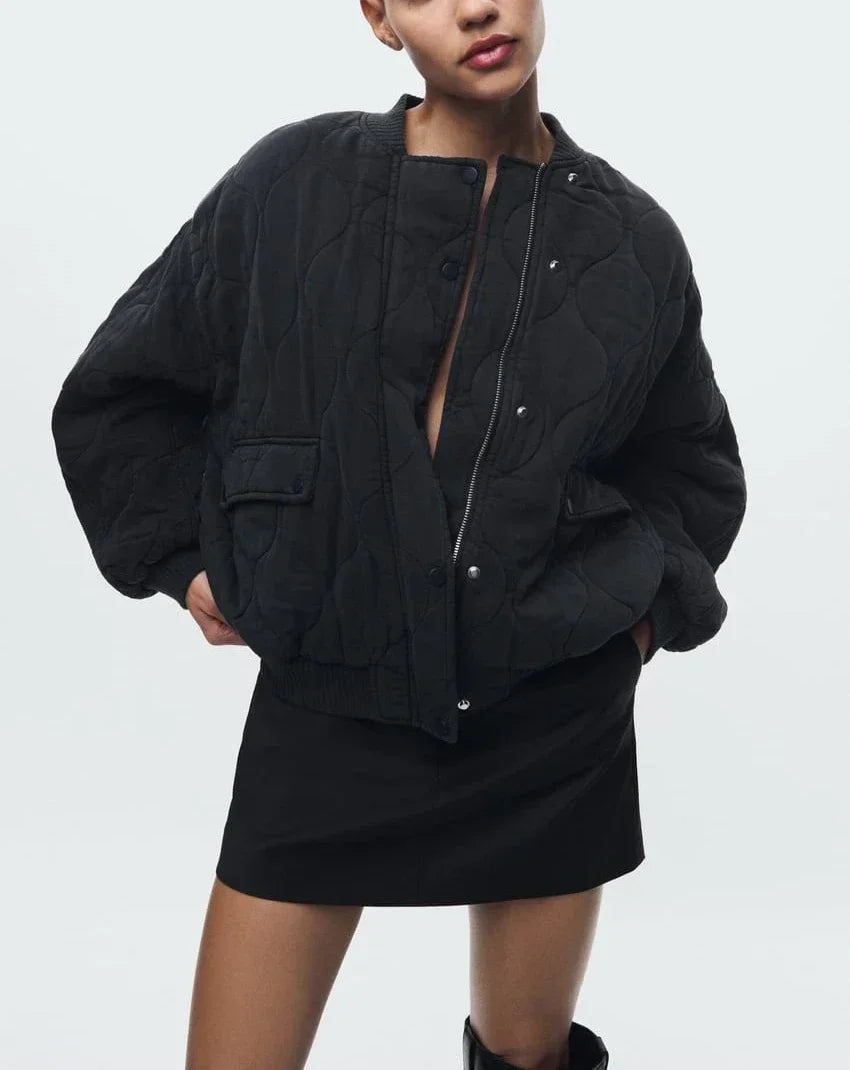 Women's Quilted Bomber Jacket - Loose Fit 