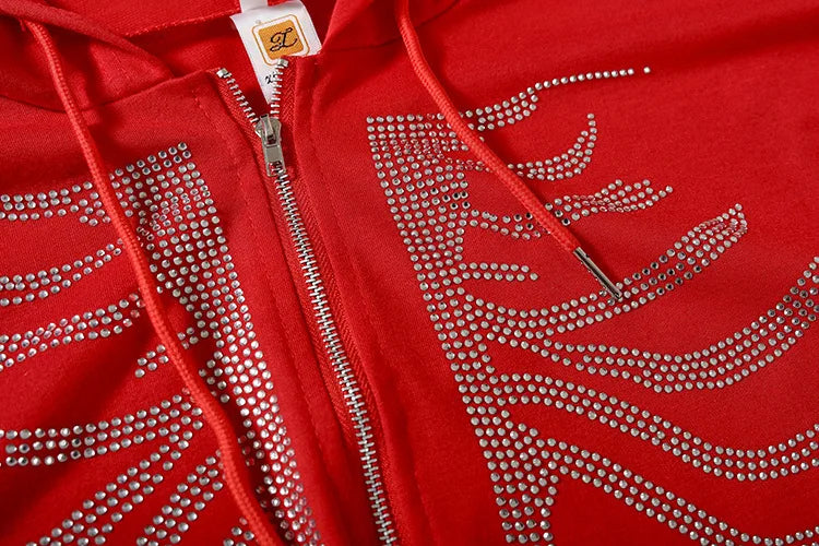 Cakulo - Y2K Rhinestone Skeleton Hoodie