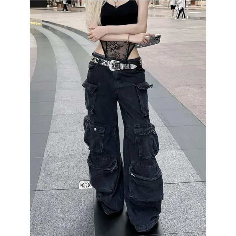 High-Waist Wide-Leg Jeans - Y2K High Street Style