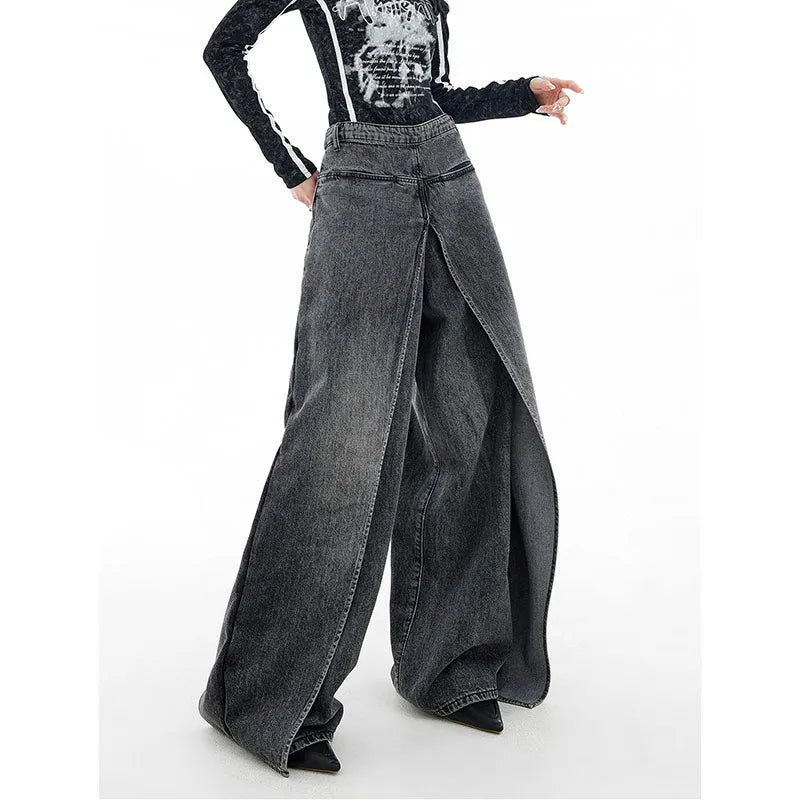 Women's Dark Black Baggy Cargo Jeans Vintage Korean Y2k Denim Trousers Harajuku 90s High Waist Cowboy Pants 2000s Trashy Clothes