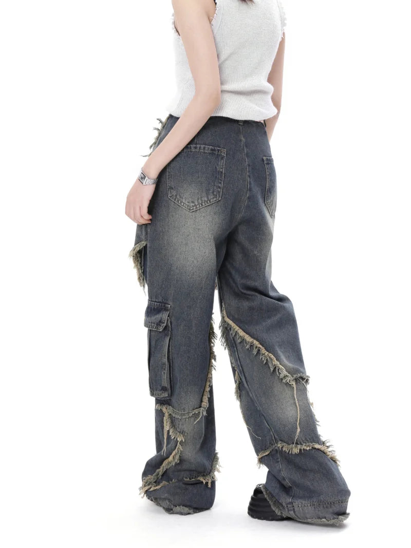 Star Stitching Tassel Wide-Leg Jeans 