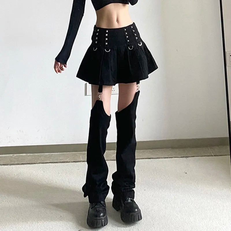 Hizilent - Y2K Detachable Overalls Mini Skirt