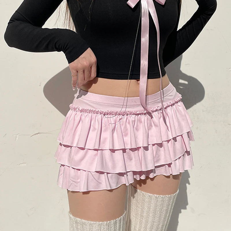 IAMHOTTY - Pink Bow Low-Waisted Mini Skirt 