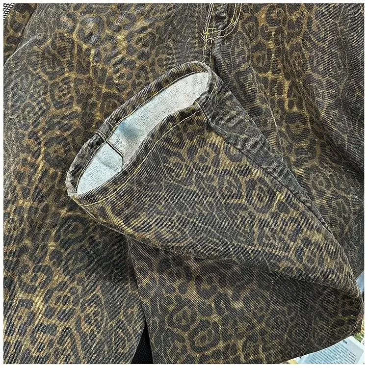 Duomofu - Retro Leopard Print Jeans 