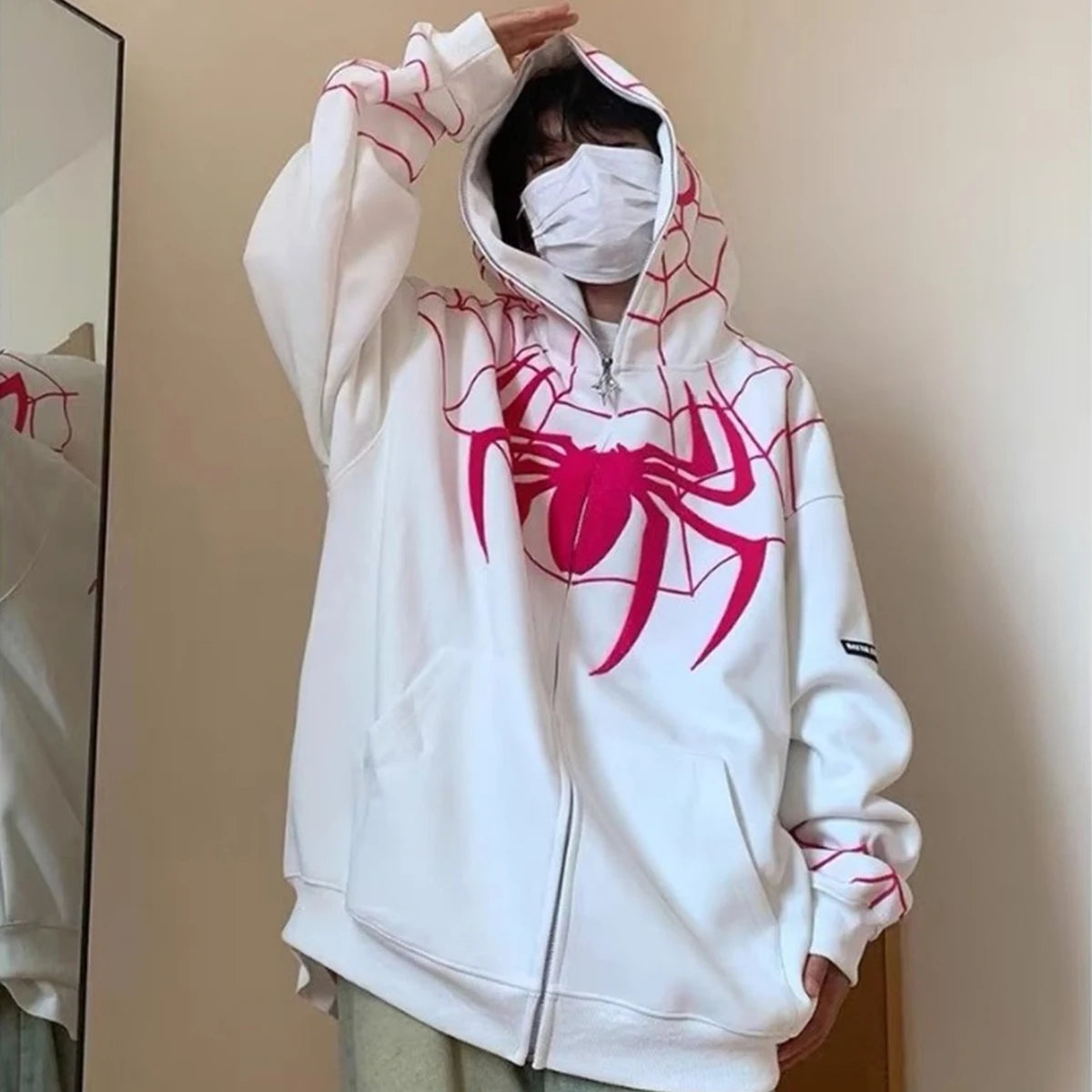 Spider Print Zip Up Hoodie