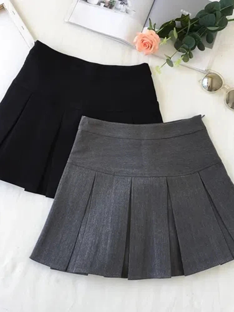 ZOKI - Vintage Gray Pleated Skirt