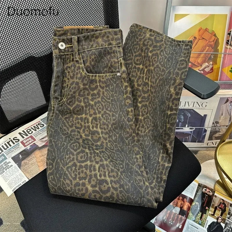 Duomofu - Retro Leopard Print Jeans 