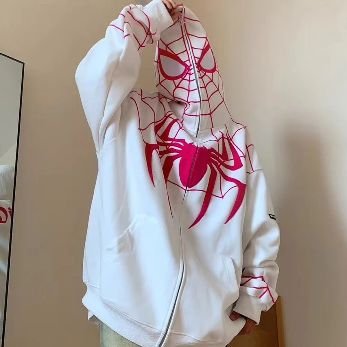 Spider Print Zip Up Hoodie