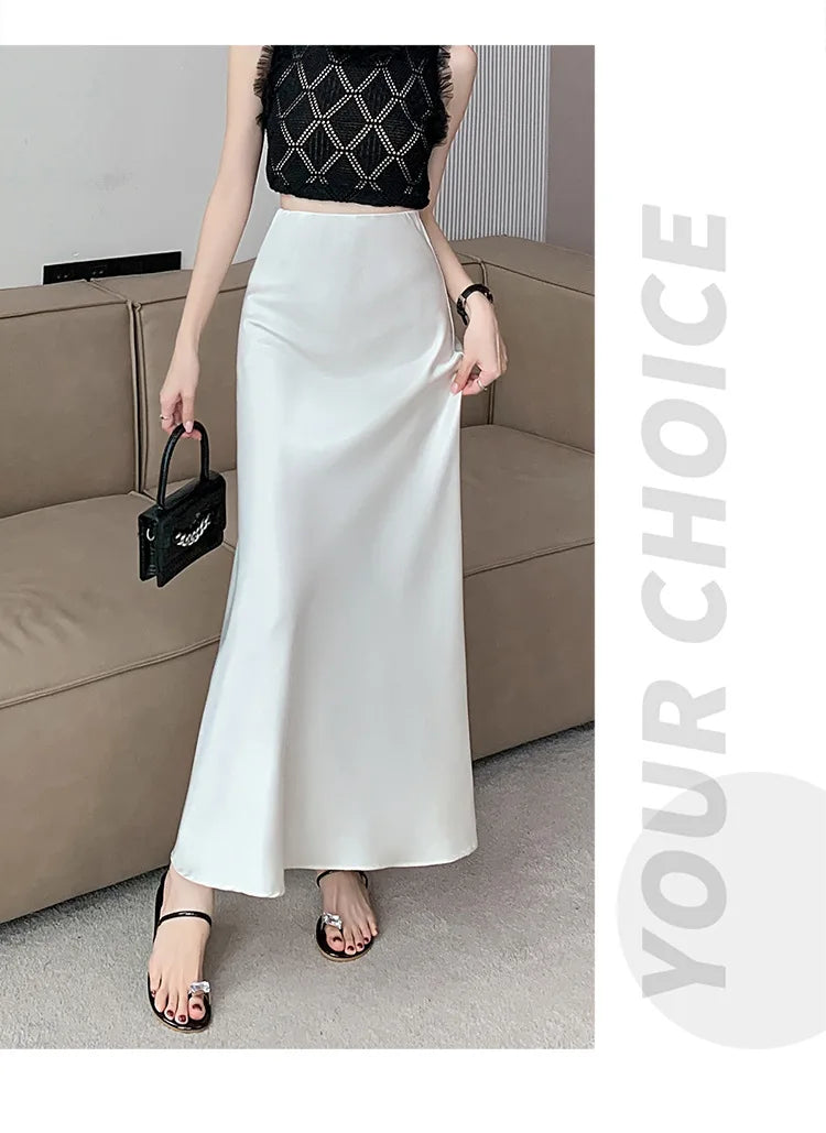 Satin Fishtail Skirt - High-Waist Chic Skirt