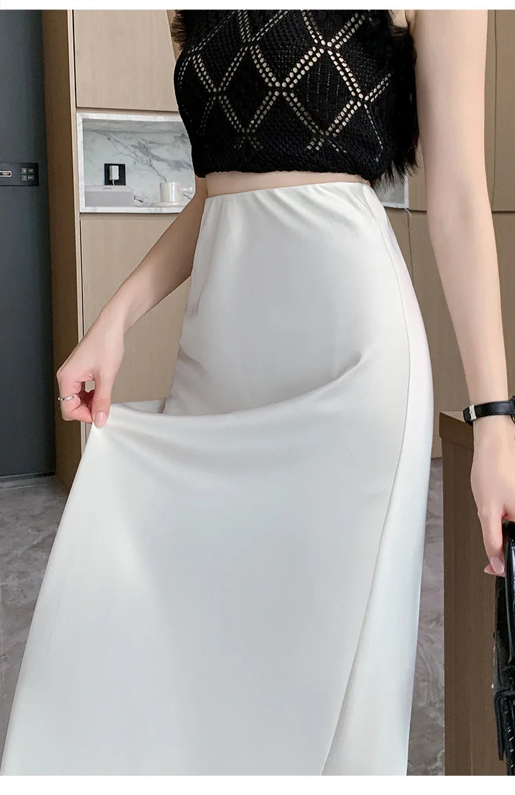 Satin Fishtail Skirt - High-Waist Chic Skirt