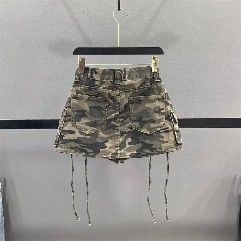 Vintage Camouflage Denim Skirt - Y2K Harajuku Style